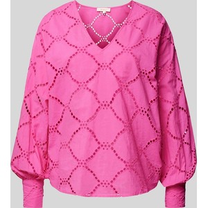 Różowa bluzka Only z długim rękawem w stylu casual z dekoltem w kształcie litery v