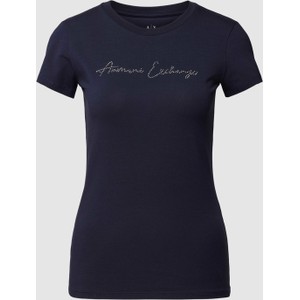 Granatowy t-shirt Armani Exchange w młodzieżowym stylu z bawełny z krótkim rękawem