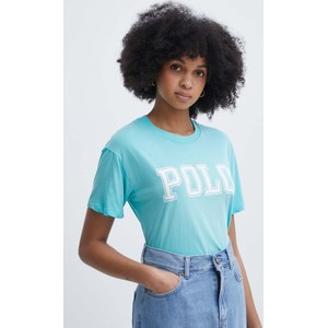 Niebieski t-shirt POLO RALPH LAUREN w młodzieżowym stylu z okrągłym dekoltem