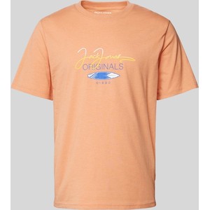Pomarańczowy t-shirt Jack & Jones w młodzieżowym stylu z bawełny z krótkim rękawem