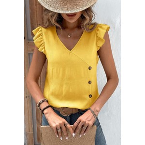 Żółta bluzka IVET z dekoltem w kształcie litery v w stylu casual z krótkim rękawem