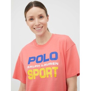 Różowy t-shirt POLO RALPH LAUREN z okrągłym dekoltem z bawełny w młodzieżowym stylu