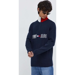 Granatowy sweter Tommy Jeans w młodzieżowym stylu z okrągłym dekoltem