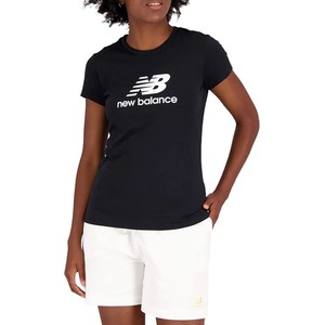 Czarny t-shirt New Balance z krótkim rękawem z okrągłym dekoltem z bawełny