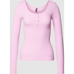 Różowa bluzka Pieces z bawełny w stylu casual z długim rękawem