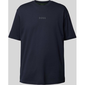 Granatowy t-shirt Hugo Boss z nadrukiem w stylu casual z krótkim rękawem