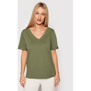 Zielony t-shirt Pieces w stylu casual z dekoltem w kształcie litery v