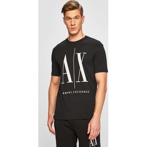 Czarny t-shirt Armani Exchange w młodzieżowym stylu z nadrukiem z krótkim rękawem