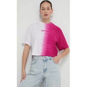 Różowy t-shirt Karl Lagerfeld z krótkim rękawem z okrągłym dekoltem