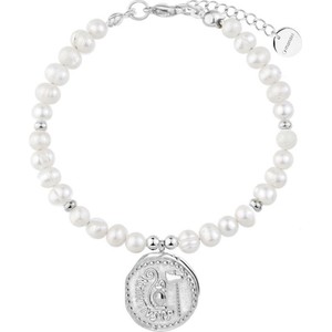 Manoki Bransoletka damska z białych perełek z antyczną monetą