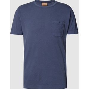 Granatowy t-shirt Mos Mosh z krótkim rękawem z bawełny
