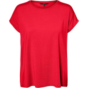 Czerwony t-shirt Vero Moda z okrągłym dekoltem