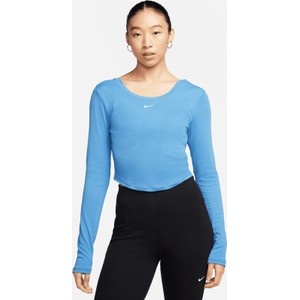 Niebieska bluzka Nike z długim rękawem z okrągłym dekoltem