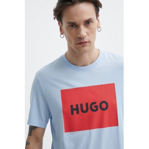 Niebieski t-shirt Hugo Boss z nadrukiem w młodzieżowym stylu