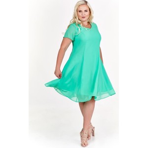 Zielona sukienka Fokus z krótkim rękawem midi trapezowa