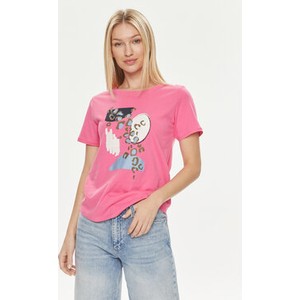 Różowy t-shirt MODIVO z okrągłym dekoltem w młodzieżowym stylu