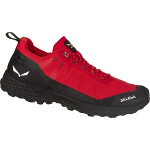 Czerwone buty trekkingowe Salewa sznurowane z płaską podeszwą