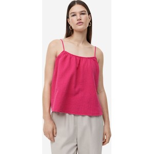 Różowy top H & M z tkaniny z okrągłym dekoltem w stylu casual