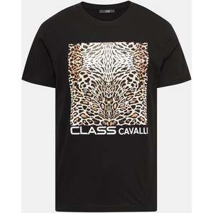 Czarny t-shirt Cavalli Class z nadrukiem z krótkim rękawem w młodzieżowym stylu