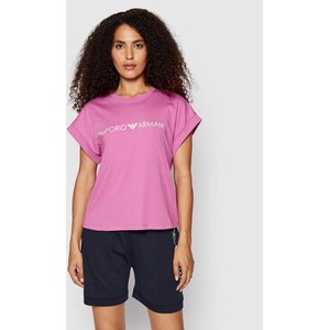 Różowy t-shirt Emporio Armani z krótkim rękawem w młodzieżowym stylu z okrągłym dekoltem