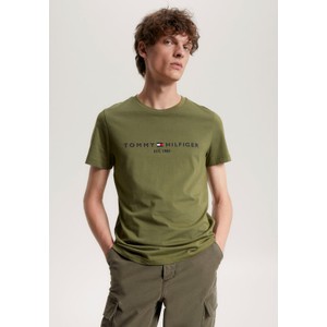 Zielony t-shirt Tommy Hilfiger z krótkim rękawem z bawełny