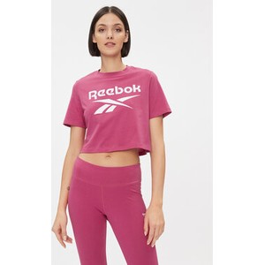 Różowy t-shirt Reebok z okrągłym dekoltem z krótkim rękawem
