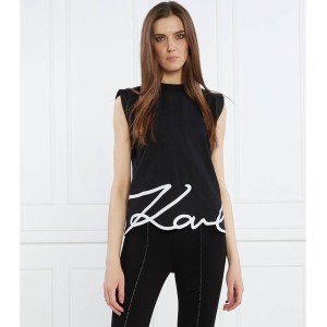 Czarna bluzka Karl Lagerfeld bez rękawów z okrągłym dekoltem w stylu casual