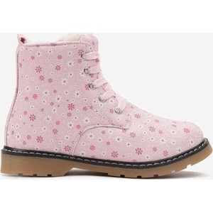 Różowe buty dziecięce zimowe born2be w kwiatki dla dziewczynek