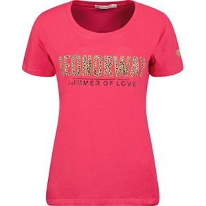 Różowy t-shirt Geographical Norway z krótkim rękawem w młodzieżowym stylu z okrągłym dekoltem