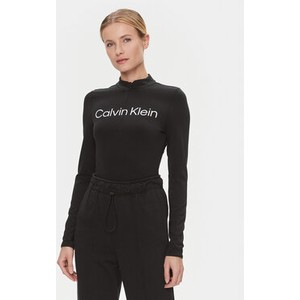 Czarna bluzka Calvin Klein z długim rękawem z okrągłym dekoltem