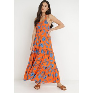 Pomarańczowa sukienka born2be z dekoltem w kształcie litery v z tkaniny bez rękawów