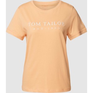 Pomarańczowy t-shirt Tom Tailor z krótkim rękawem z bawełny w młodzieżowym stylu