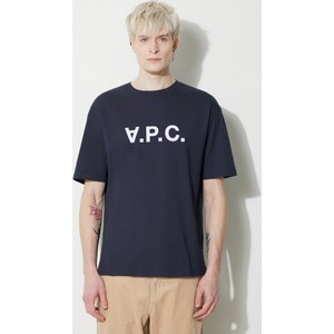 Granatowy t-shirt A.P.C. z krótkim rękawem z bawełny z nadrukiem