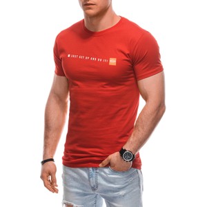Czerwony t-shirt Edoti z nadrukiem z bawełny w młodzieżowym stylu
