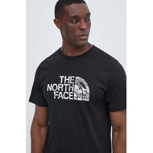 Czarny t-shirt The North Face z bawełny z nadrukiem z krótkim rękawem