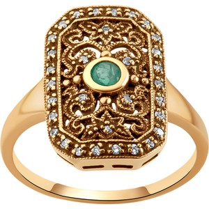 Wiktoriańska - Biżuteria Yes Pierścionek złoty ze szmaragdem i diamentami - Kolekcja Wiktoriańska