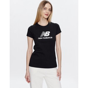 Czarny t-shirt New Balance w sportowym stylu z krótkim rękawem z okrągłym dekoltem