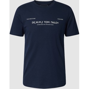 Granatowy t-shirt Tom Tailor Denim z bawełny z nadrukiem w młodzieżowym stylu