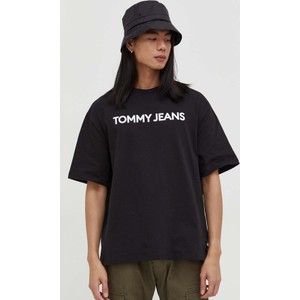 Czarny t-shirt Tommy Jeans z nadrukiem z bawełny w młodzieżowym stylu