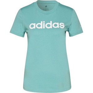 Niebieski t-shirt Adidas z bawełny z krótkim rękawem w sportowym stylu