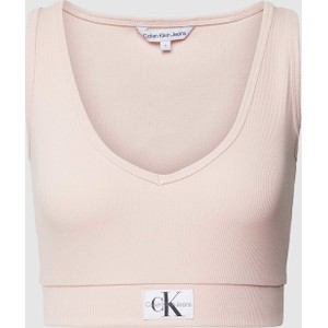 Różowy top Calvin Klein z bawełny z dekoltem w kształcie litery v