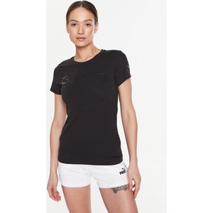 Czarny t-shirt Puma z krótkim rękawem w sportowym stylu z okrągłym dekoltem