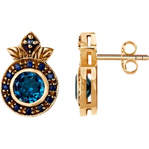 Wiktoriańska - Biżuteria Yes Kolczyki złote z topazami, szafirami i perłami - Kolekcja Wiktoriańska