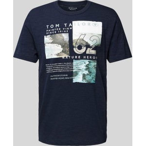 Granatowy t-shirt Tom Tailor z krótkim rękawem w młodzieżowym stylu z bawełny