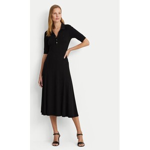 Czarna sukienka Ralph Lauren z długim rękawem midi z dekoltem w kształcie litery v