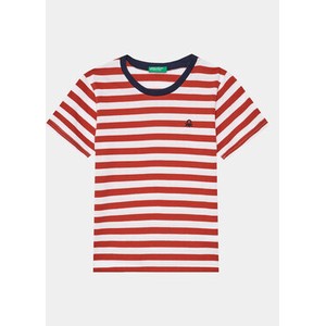 Czerwona koszulka dziecięca United Colors Of Benetton w paseczki z krótkim rękawem