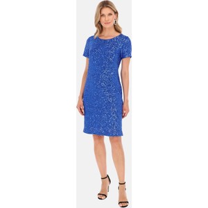 Niebieska sukienka POTIS & VERSO z krótkim rękawem prosta z okrągłym dekoltem