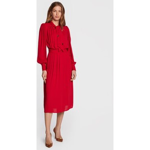 Czerwona sukienka Elisabetta Franchi midi z długim rękawem koszulowa