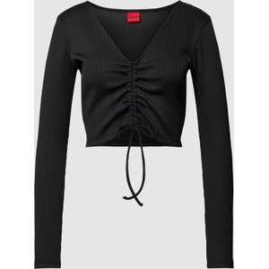 Czarna bluzka Hugo Boss w stylu casual z dekoltem w kształcie litery v z długim rękawem
