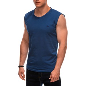 Niebieski t-shirt Edoti z krótkim rękawem z bawełny